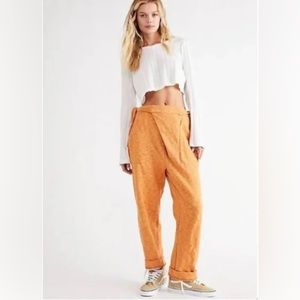 Free People Beach Ty Set: Orange Pants Size Small & White Crop Top Size Small